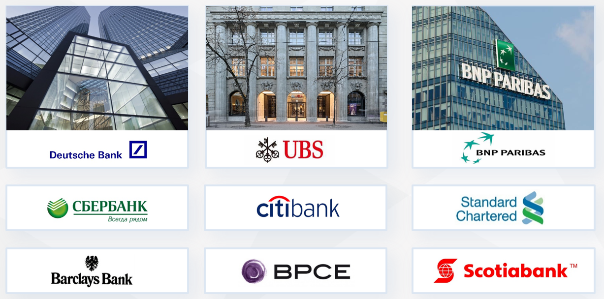 deutsche bank、UBS、bnp paribas、CBEPBAHK、citibank、Standard Chartered、Barclays Bank、BPCE、Scotiabank